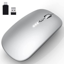 충전식 무선 마우스 2.4Ghz 무소음 컴퓨터 사무실 마우스 USB 수신기 타입 C가 있는 휴대용 슬림 광학 마우스 노트북 PC용 3단계 조절 가능한 DPI (실버), Silver