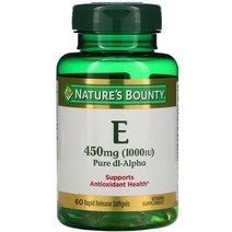 네이처스 바운티 비타민 E Pure Dl-Alpha 450 mg (1000 IU) 60 Rapid Release 소프트젤, 1개, 1개, 상세내용 참조