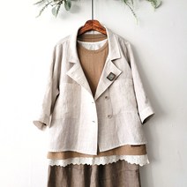 세련된 내츄럴 오가닉 린넨 고급스러운 여름 모던 루즈핏 미시 더블 카라 숏 자켓 이플