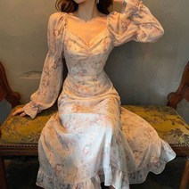2022 년 새로운 슈퍼 요정 프랑스 플래 지 플라 티코 돈 스커트 무릎 얇은 슬림 버블 소매 여름 스퀘어 칼라