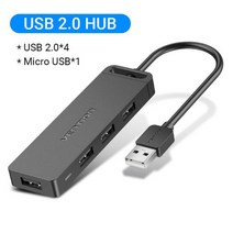 Vention-USB 허브 3.0 멀티 USB 분배기 4 USB 포트 3.0 2.0 마이크로 충전 전원 레노버 샤오미 맥북 프로 PC 허브 C USB 3 0, CHINA, USB 2.0 with power