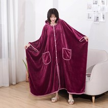 Makone 망토 후드 입는 담요 캐릭터 날다람쥐 대형 잠옷 집순이 여성 홈웨어 수면 극세사 포근 가운 담요