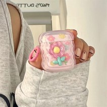 핑크 통통데이지 물결 에어팟케이스