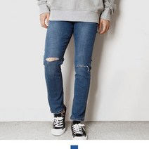 넘버나인 스판 무릎절개 슬림 스트레이트진