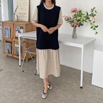 빅걸스토리 빅사이즈 여성 보라꽃 나염 레이어드 캐주얼 우아한 롱 원피스