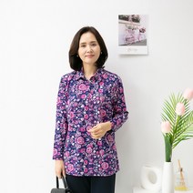 엄마옷마미소 장미카라셔츠 큐빅장식 빅사이즈 5060중년여성 미시룩 꽃무늬블라우스 지퍼반집업티 칼라티셔츠 할머니티셔츠 부드러운스판티 엄마꽃티