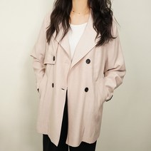 빅걸스토리 여성 빅사이즈 더블버튼 허리끈 하프 숏 바바리 코트