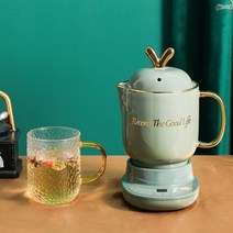 중탕기 죽 홍삼제조기220V 800ML 미니 전기 스튜 컵 사무실 차 죽 냄비 우유 난방 물 주전자 세라믹 꽃 건, [07] Light Green
