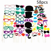 미스터 저스트 웨딩 포토부스 소품 재미있는 안경 장식 생일 부스 졸업 파티 마스크, [19] 58pcs