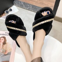 그림앤아이 겨울 퍼 슬리퍼 큐빅 거실 털 실내화, 블랙