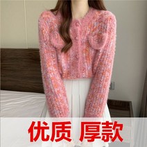 잘생쁨 여성가디건 크롭 집업 니트 트위드 빈티지한 느낌의 2022년 시크한 가을 겨울 보라색