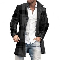 겨울 Thick Wool 코트 For 남성 빈티지 Striped Print 루즈 긴팔 Turn-다운 카라 Buttoned Trench 패션 Overcoats