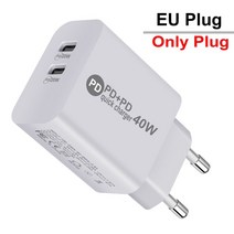 40W USB C 벽 충전기 듀얼 포트 TYPEC 블록 PD 전원 어댑터 아이폰 131211프로 맥스 갤럭시 S22S21 xiaomi, 01 EU Plug