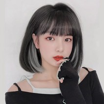하이유니 애쉬그레이 시크릿 투톤 헤어 단발 통가발 가발 30cm + 거치대 세트, 커피브라운 / 30cm