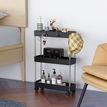 SAIVEINA 프리미엄 다용도 주방 거실 욕실 침실 리빙 3단 이동식 슬림 틈새 수납 선반 13cm, 블랙