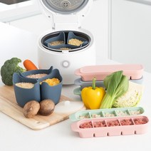 앙파파 통통 이유식 조리세트 이유식큐브3P+밥솥칸막이 분리형1세트, 디바이스（미드나잇） 3P ＋ 전용뚜껑/돌핀 3P