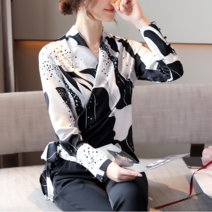 스타일아유 여성 봄 가을 랩블라우스 브이넥 리본 패턴 블라우스 오피스 하객룩[AYG7BL0098]