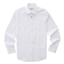 에스티코 화이트 슬림핏 체크 배색 포인트 드레스 셔츠