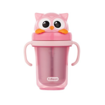﻿에디슨 프렌즈 흘림방지 이중 스텐 빨대컵 2 300ml, 부엉이 핑크, 2개
