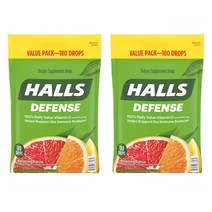 Halls Defense Assorted Citrus Vitamin C Drops 홀스 디펜스 시트러스 비타민 C 목캔디 180개입 2팩