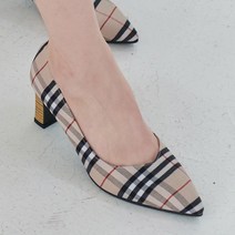우드굽 하이힐 노바 체크 정장 구두 클래식 펌프스 블랙 베이지 7cm