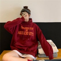 도톰 후드티 여성 루즈핏 미사추세츠 대학 로고 스웨터 스웻티셔츠 롱 티셔츠 캠퍼스 캐주얼