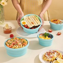 Timmy실리콘 접는 도시락, 파란색, 350ml+500ml+800ml+1200ml
