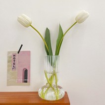 오브꽃스 화병 이케바나 유리화병 오브제 인테리어화병 수경재배 납작 볼 플리츠, 투명