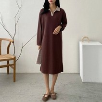 퍼니걸스 5580 데일리 배색 카라 롱 원피스 여성의류