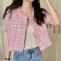 루즈리 여성용 버튼 실키 반소매 자켓