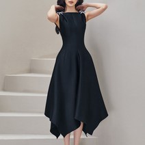 하이퀄리티 수입 여성 블랙 정장 미디 원피스 민소매 샤 명품 핀턱 서예지 돌잔치 셀프 웨딩 촬영 신부 예복 77 사이즈 수지 A라인