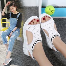 [Myshe]여름 여성 패션 스니커즈 여자단화 플랫 슈즈 슬립온 펀칭 샌들 190530JAWE04A, 230, 블랙