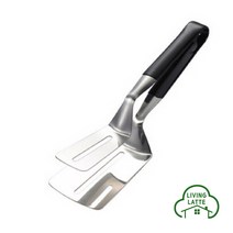 리빙라떼 스테인레스 간편 집게형 뒤집개 철판요리 계란말이 파전 생선요리 편리한 양면 뒤집개, 블랙