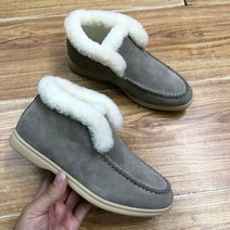 스웨이드 라운드 헤드 발목 부츠 미끄럼 방지 스노우 여성용 보온 로퍼 신발 짧은 플러시 플랫 슈즈 2022 겨울 신상1005005110751807 [QT2023®], 38_CHINA, grey