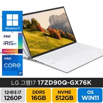 LG전자 2022년형 그램 17인치 17ZD90Q-GX76K 인텔 i7-1260P 윈도우11, WIN11 Pro, 16GB, 512GB, 코어i7, 화이트