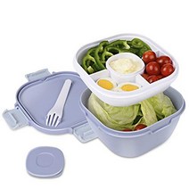 Leak Proof Salad Lunch Container With Large Capacity Salad Mixing Bowl 3 Compartment Bento-Style Tr, 1