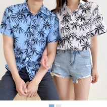 커플시밀러룩 야자수 하와이안셔츠 빅사이즈 커플시밀러룩 커플룩 시밀러룩 린넨셔츠 하와이안셔츠