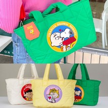 피너츠누빔 토트백)라이센스정품 크로스백 숄더백 피넛츠가방 패브릭면 패딩가방 도톰누빔가방 누빔백 캐릭터 자수패치 그림 끈