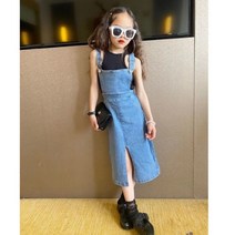 여아 여름시크 데님 서스펜더 스커트 트 빅 보이 데님 멜빵 원피스