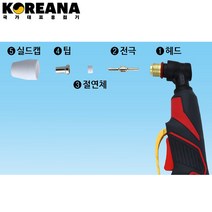 코리아나 PLP-40 전용 부품세트 프라즈마토치헤드 전극 팁 절연체 실드캡 소모품, 전극x10개
