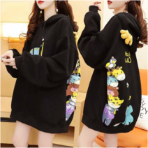 봄 가을 여성 벌룬 오버핏 빅사이즈 여자 후드티셔츠 귀여운 학생 롱 후드티 A3