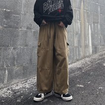 【DF】일본식 Workwear 바지 남성 미국 스타일 스트리트 하이 스트리트 느슨한 넓은 다리 바지 바이브 다리 하라주쿠 스타일 캐주얼 바지