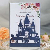 25Pcs 캐리지 성 결혼식 초대장 진주 종이 레이저 컷 인사말 카드 베이비 샤워 감사, [04] 25Pcs Navyblue