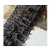 레이스 원단 12CM 와이드 화이트 블랙 3 겹 3D 주름 메쉬 쉬폰 프릴 트림 DIY 드레스 의류 칼라 바느질 장식, Black