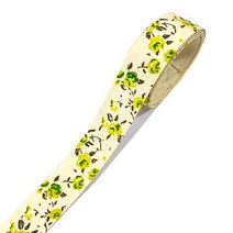 (주)아트인 꽃무늬 라벨 리본(15mm-90cm), 장미, 그린