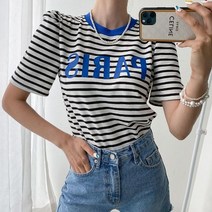 퍼니걸스 5294 파리 퍼프 단가라 반팔 티셔츠 여성의류