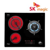 SK매직 3구 빌트인/스탠드(선택) 가스 하이브리드 전기렌지 하이라이트 레인지 GRABH300H, LNG