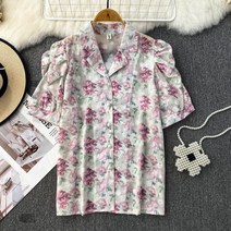 꽃무늬블라우스 여성여름남방 반팔 퍼프 소매 셔츠