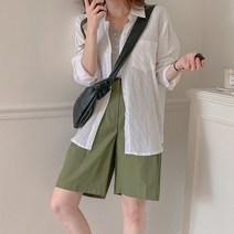 셀러허브 패션 [코지23] 여자 미니멀 데일리 뒷밴딩 코튼 5부 슬랙스 반바지