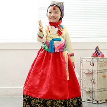 늘사랑한복 홍색 무지개조각 배자 77 202 아동여